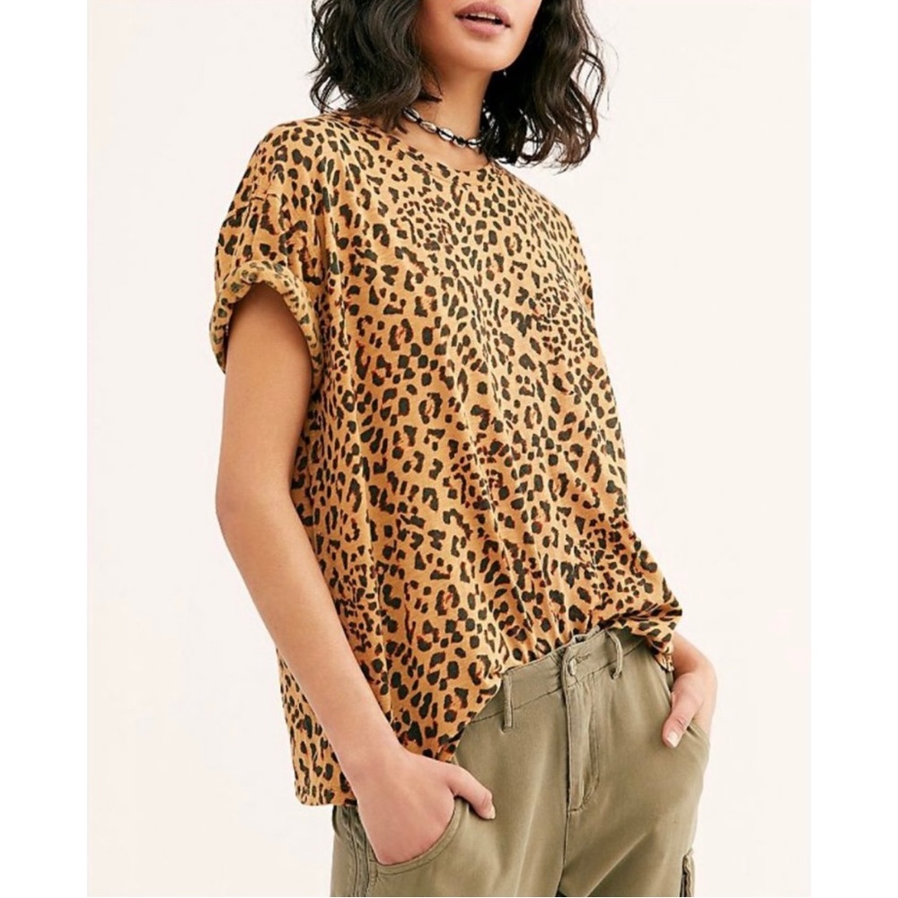 Free People Cheetah Print Ringer Tee